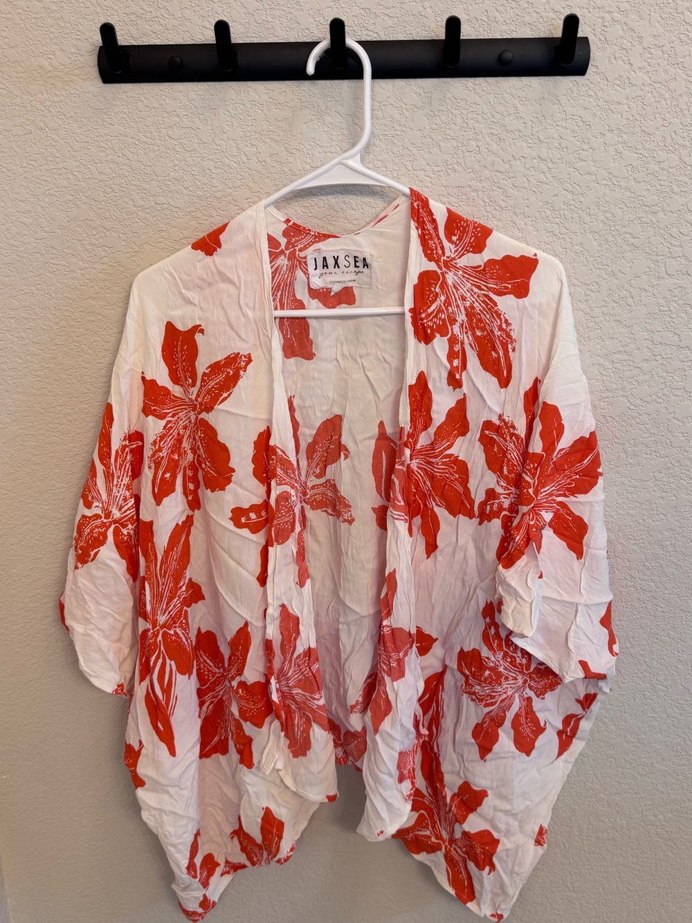 White & Red Floral Swim Coverup Kimono